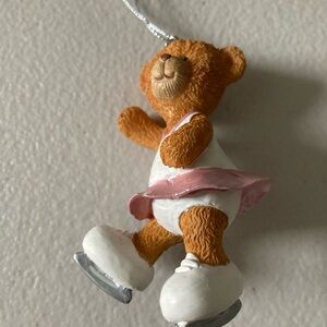Ornament Christmas Tree Girl Bear Iceskates Pink White Skating Dress 3” Tall